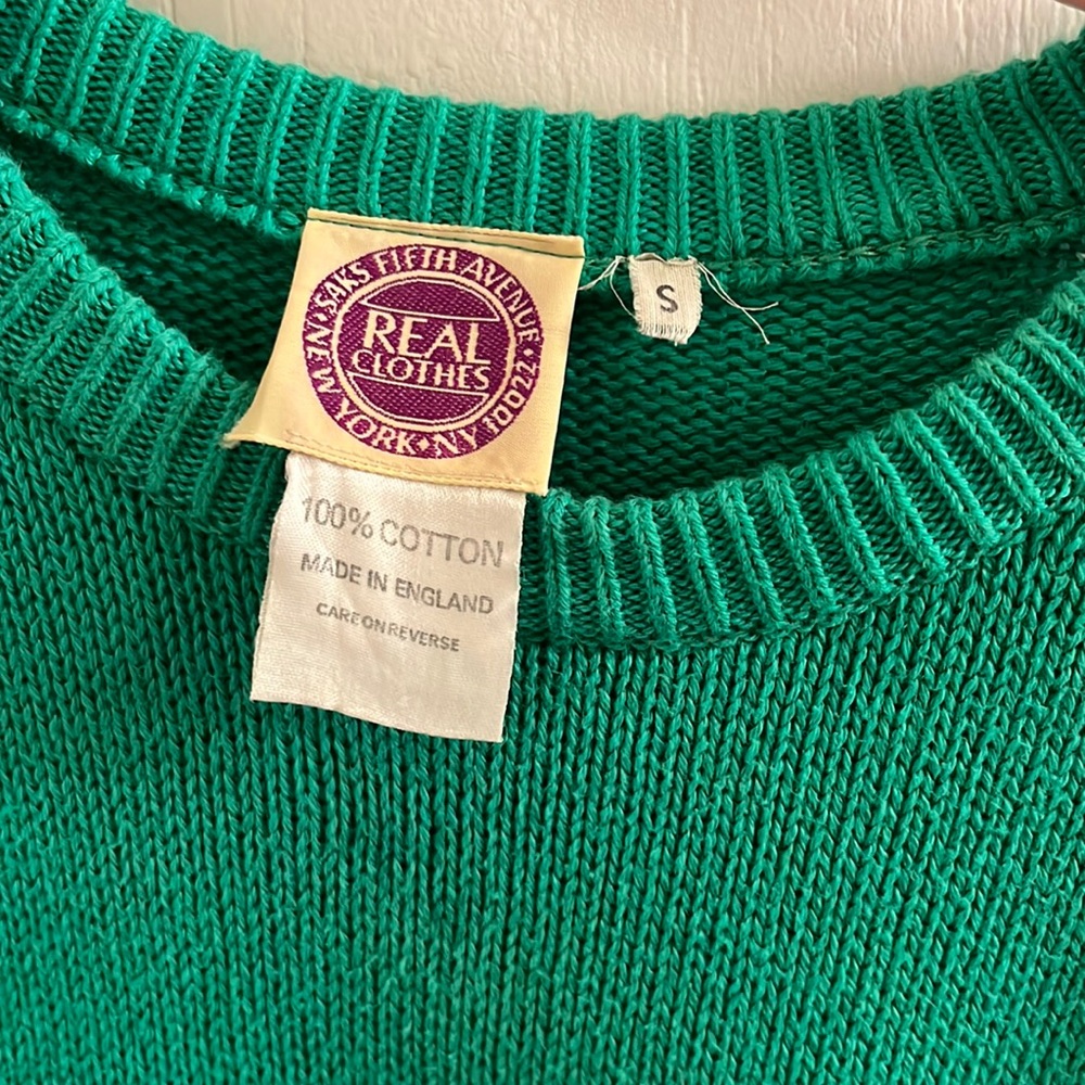 MENS Vtg Saks fifth Avenue NY NY small 100% cotton Green crew sweater - Picture 2 of 9